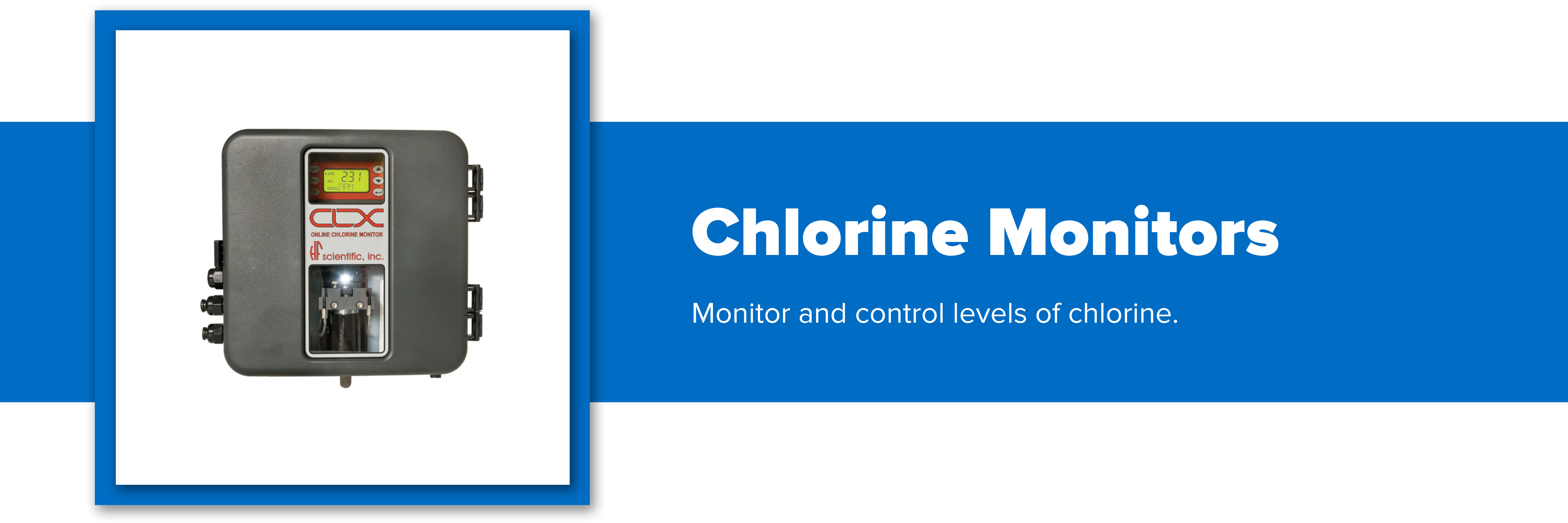 Picture of a colorimeter aka chlorine monitor with descriptive text to describe what measurements can be taken.