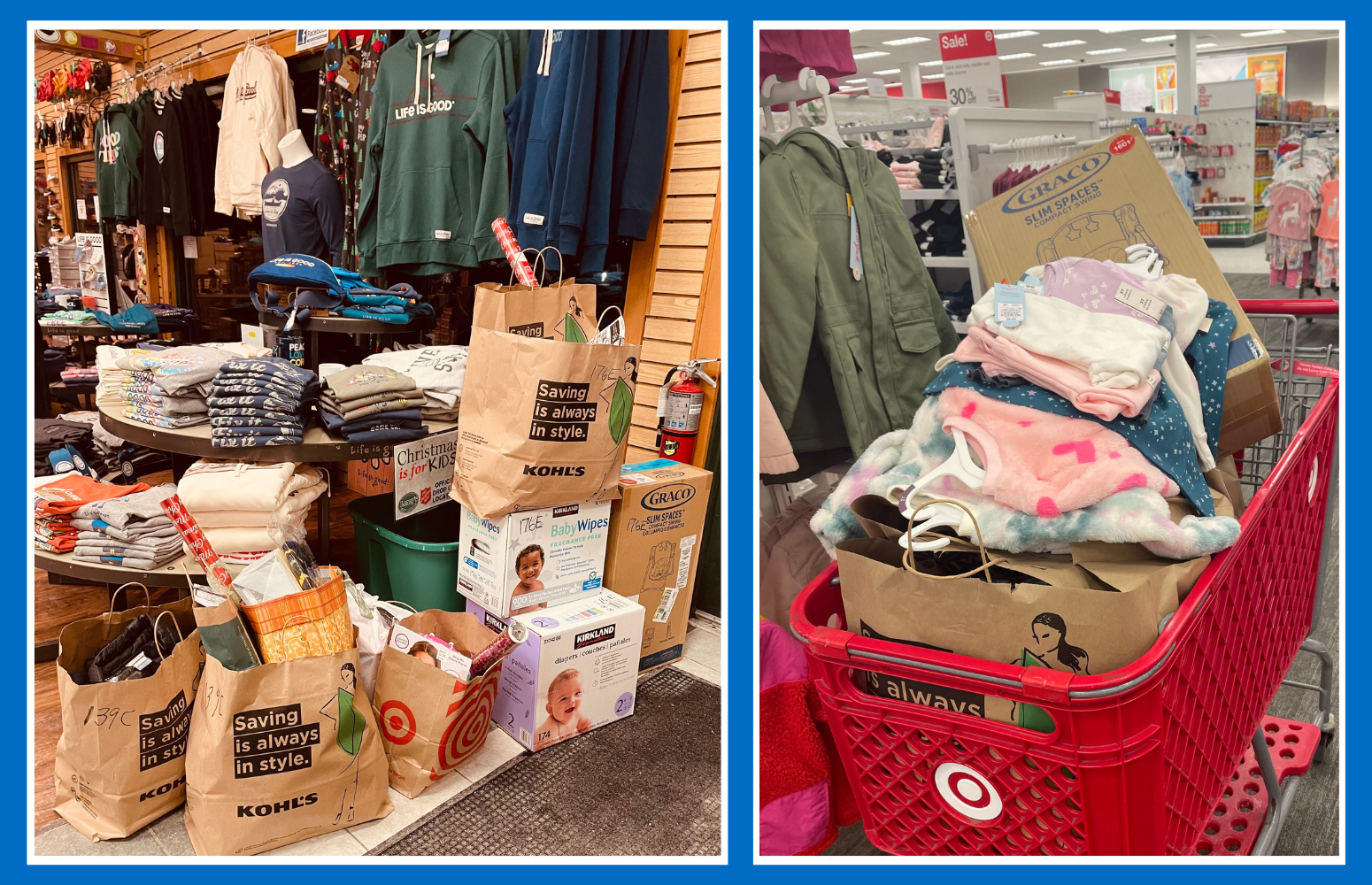 Image of shopping carts filled with donations that Instrumart employees shopped for to donate to the Salvation Army.