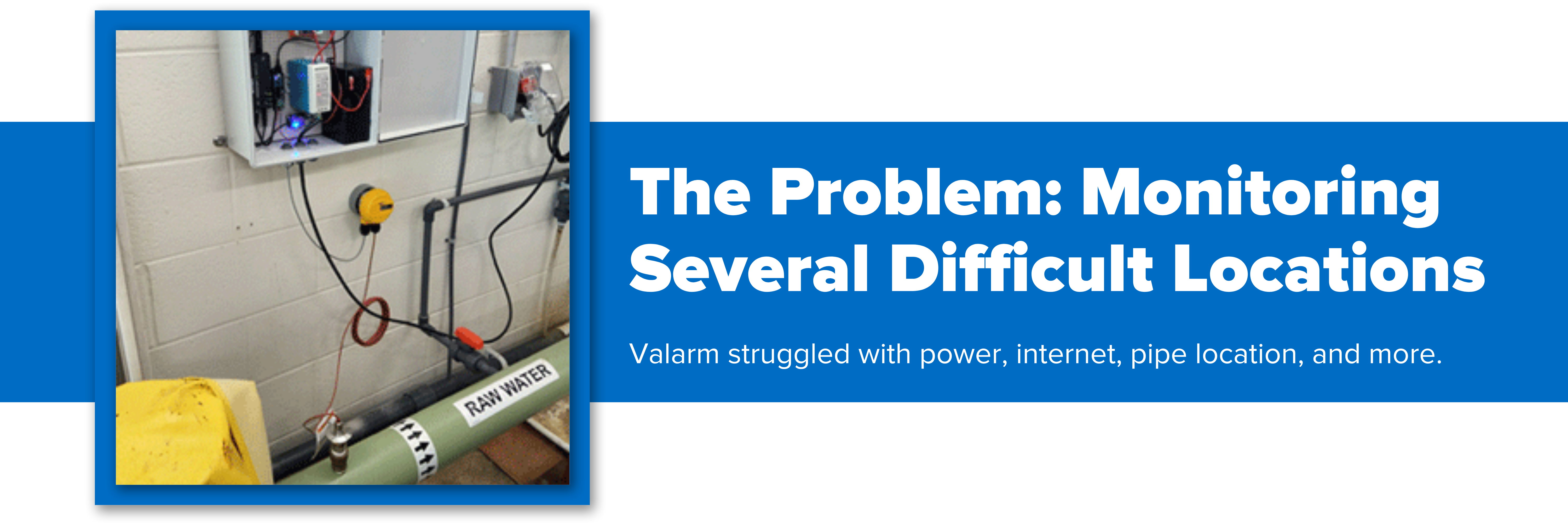 Header image with text "The Problem: Monitoring Several Difficult Locations"
