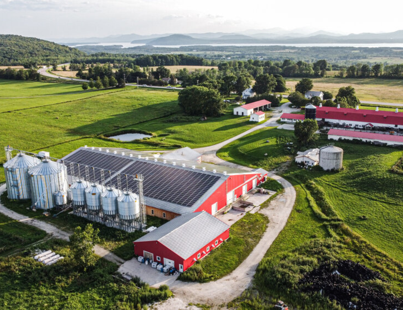 Aerial view of the Earthkeep Farmcommon in Charlotte, Vermont.
